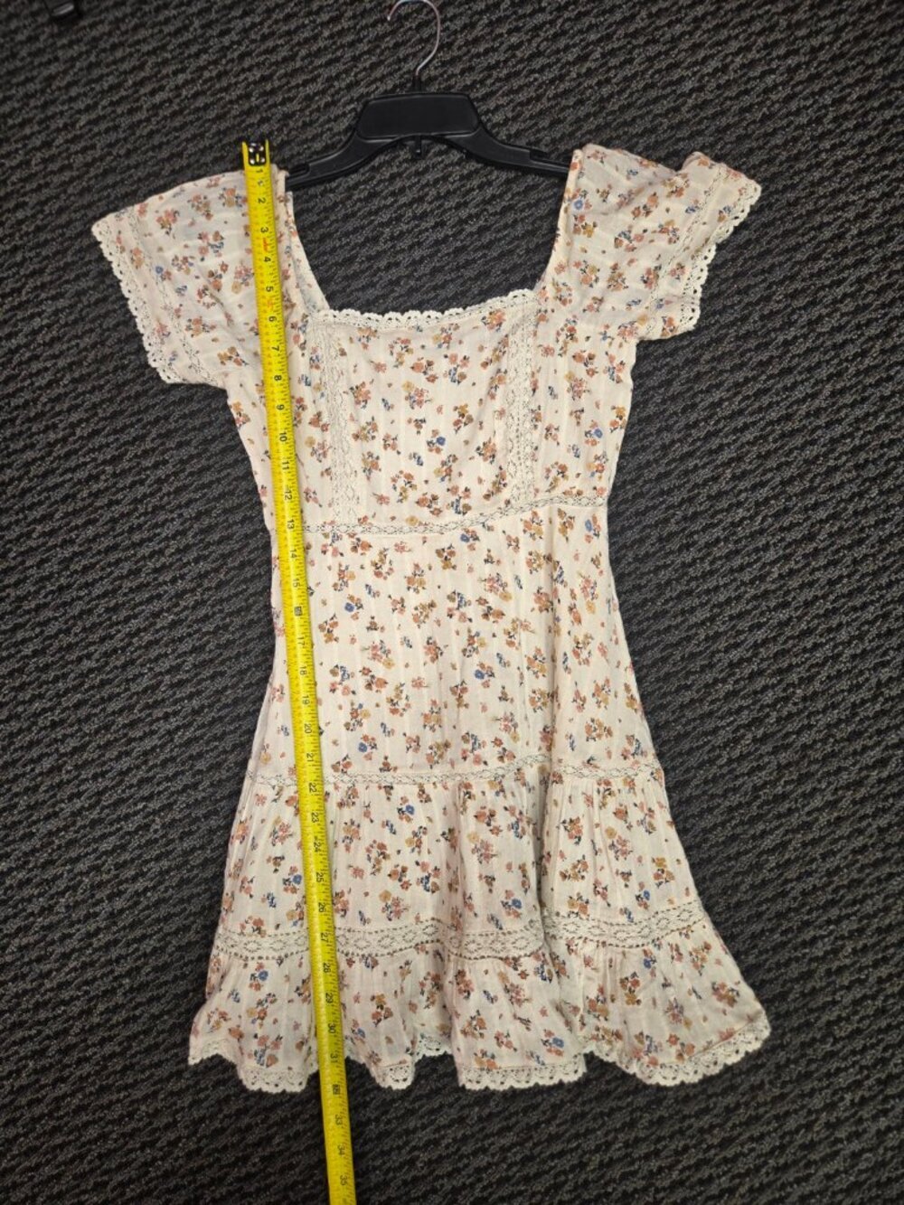 American Eagle Floral Mini Dress XS Ivory Multi V-Neck Balloon Sleeve Boho - Picture 8 of 9